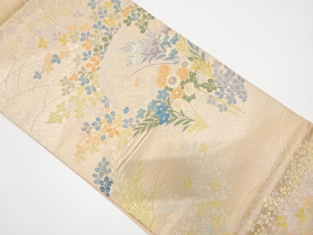 JAPANESE KIMONO / ANTIQUE FUKURO OBI / SILK / WOVEN FENCE PATTERN